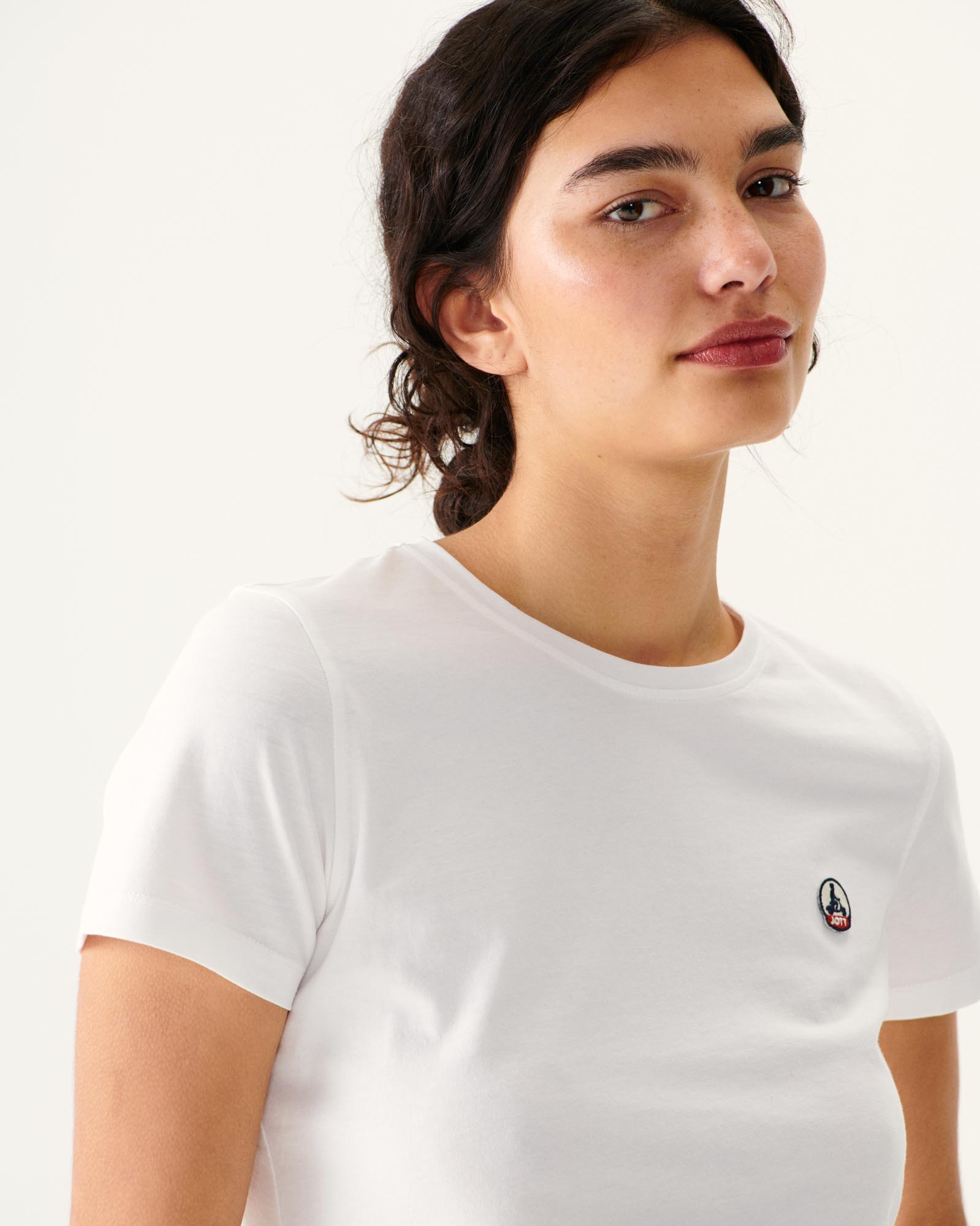 T-shirt à col rond femme en coton biologique Blanc Rosas