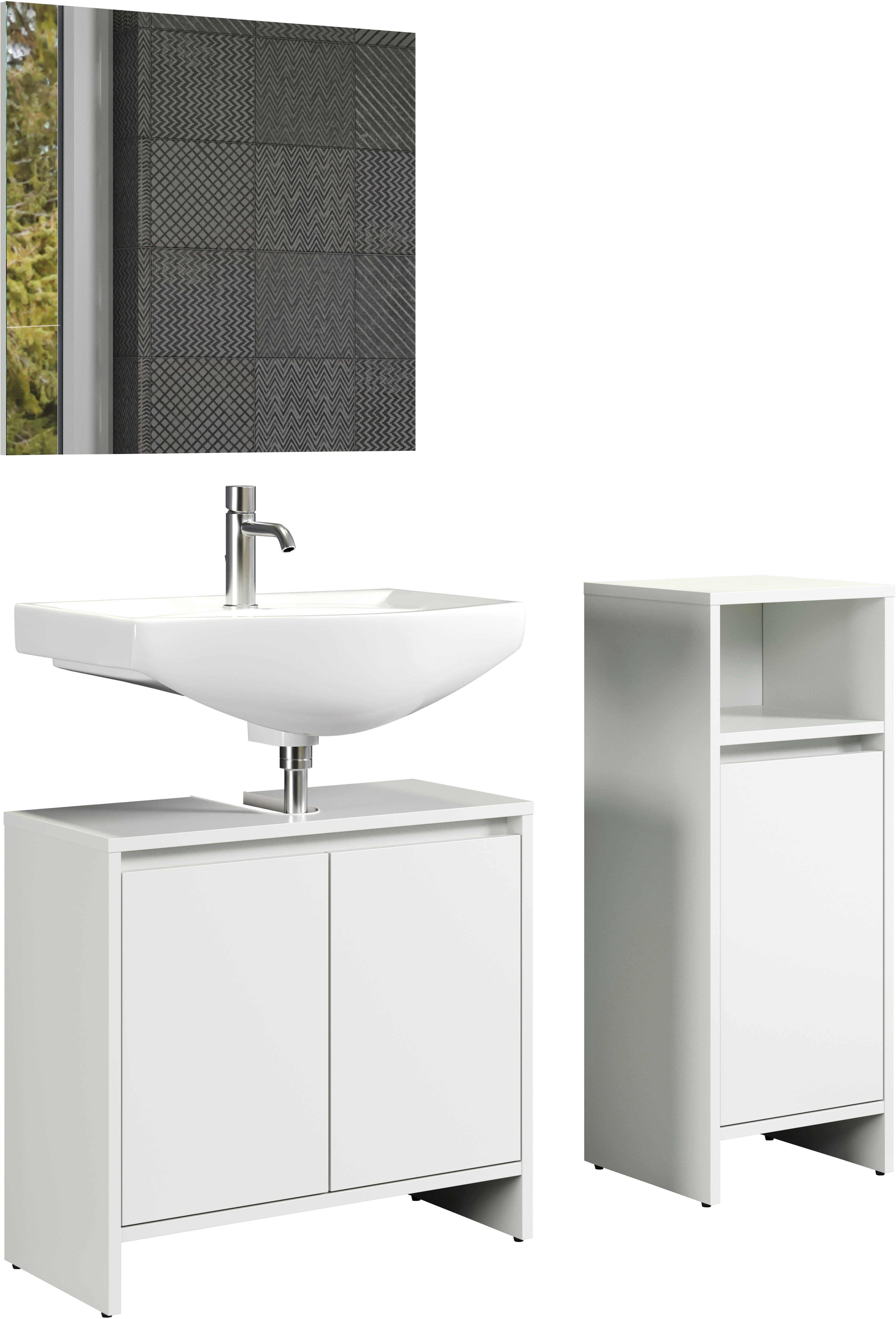 INOSIGN Badmöbel-Set Banta, (3-St), 3 Teile, Breite 107 cm, Tiefe 28 cm, grifflos, weiß, matt