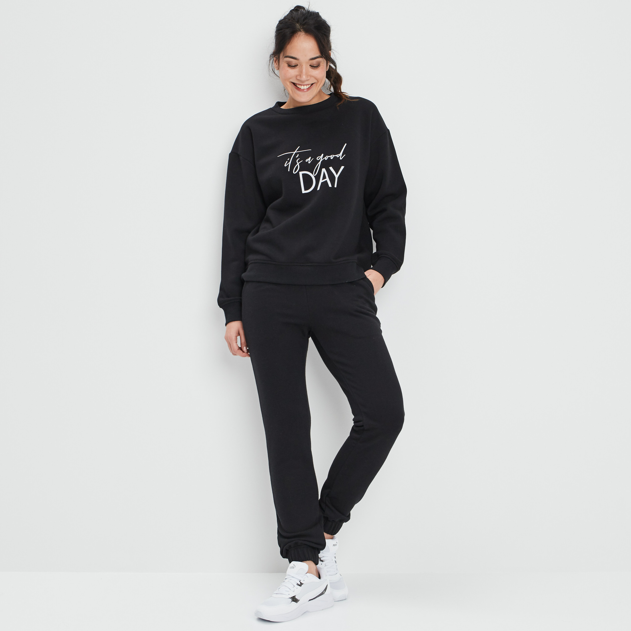 Pantalon jogging slim taille élastiquée noir femme | La Halle