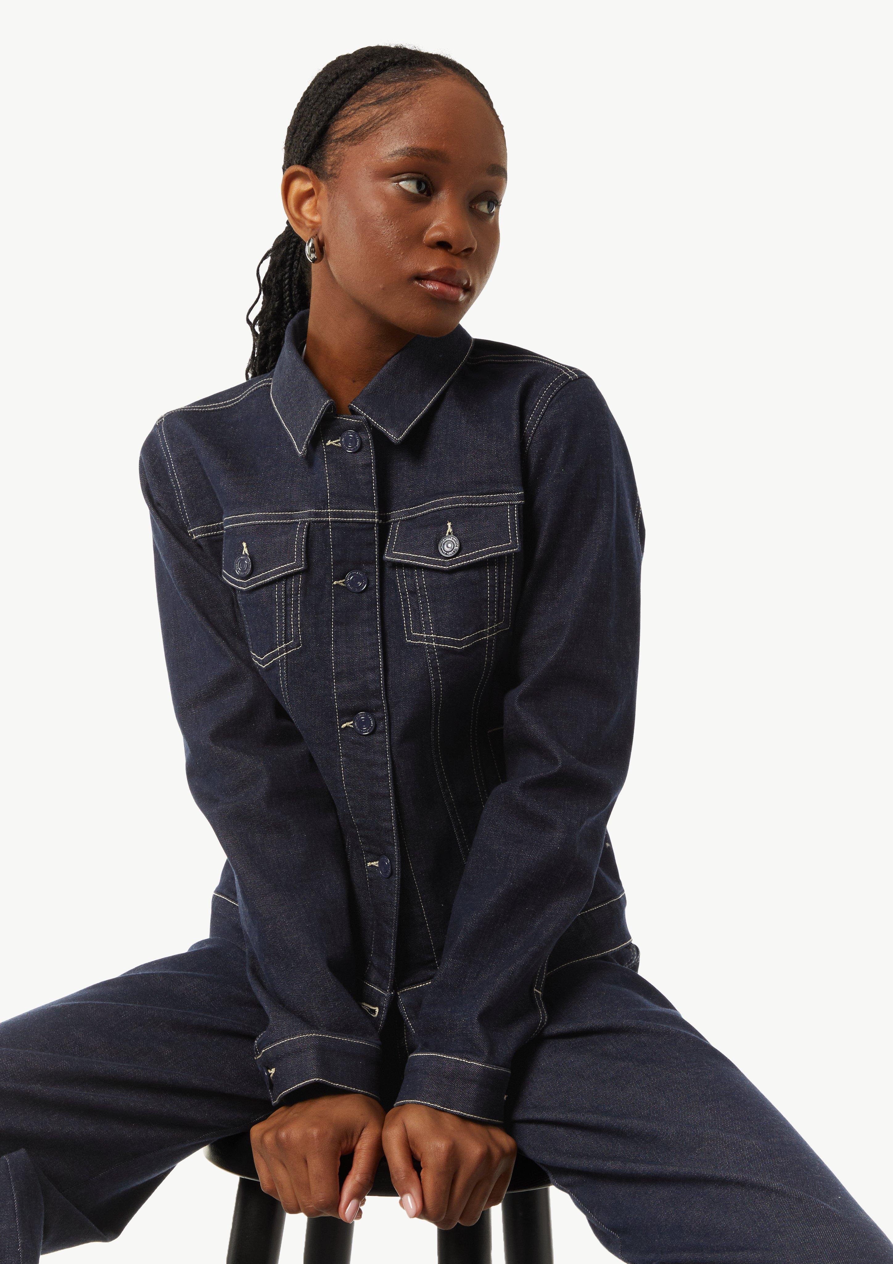 Jeansjacke mit abnehmbarer Kapuze - navy