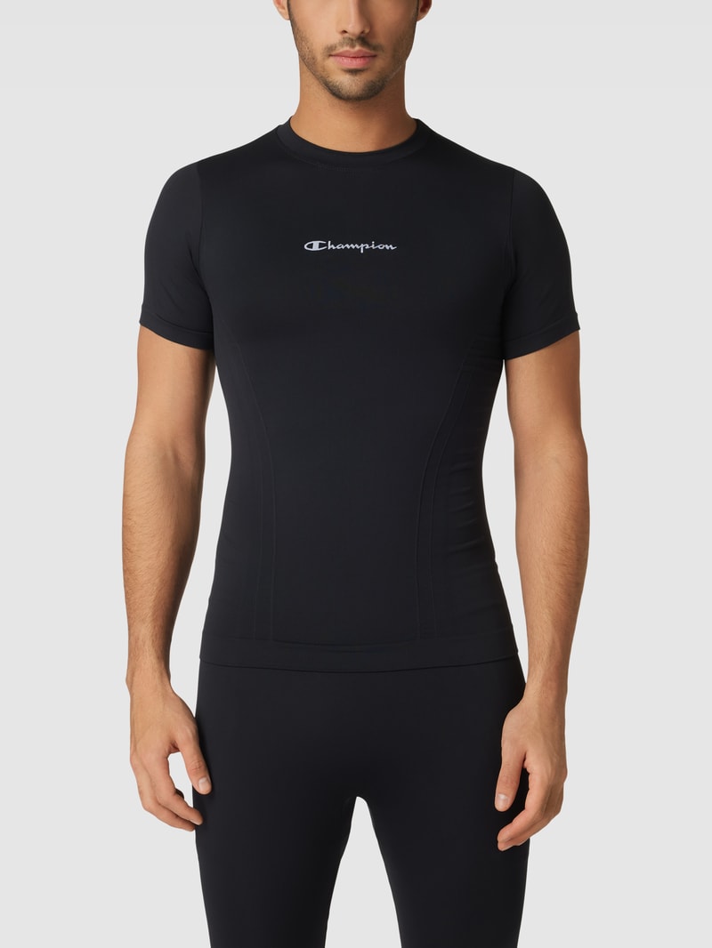 Atmungsaktives T-Shirt mit Label-Print in schwarz