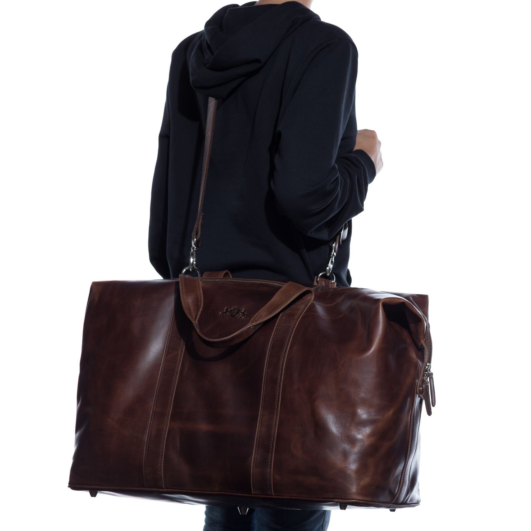 SID & VAIN Reisetasche Leder Weekender Unisex CHESTER, Echtleder Reisegepäck für Damen & Herren, Sporttasche XL braun-cognac