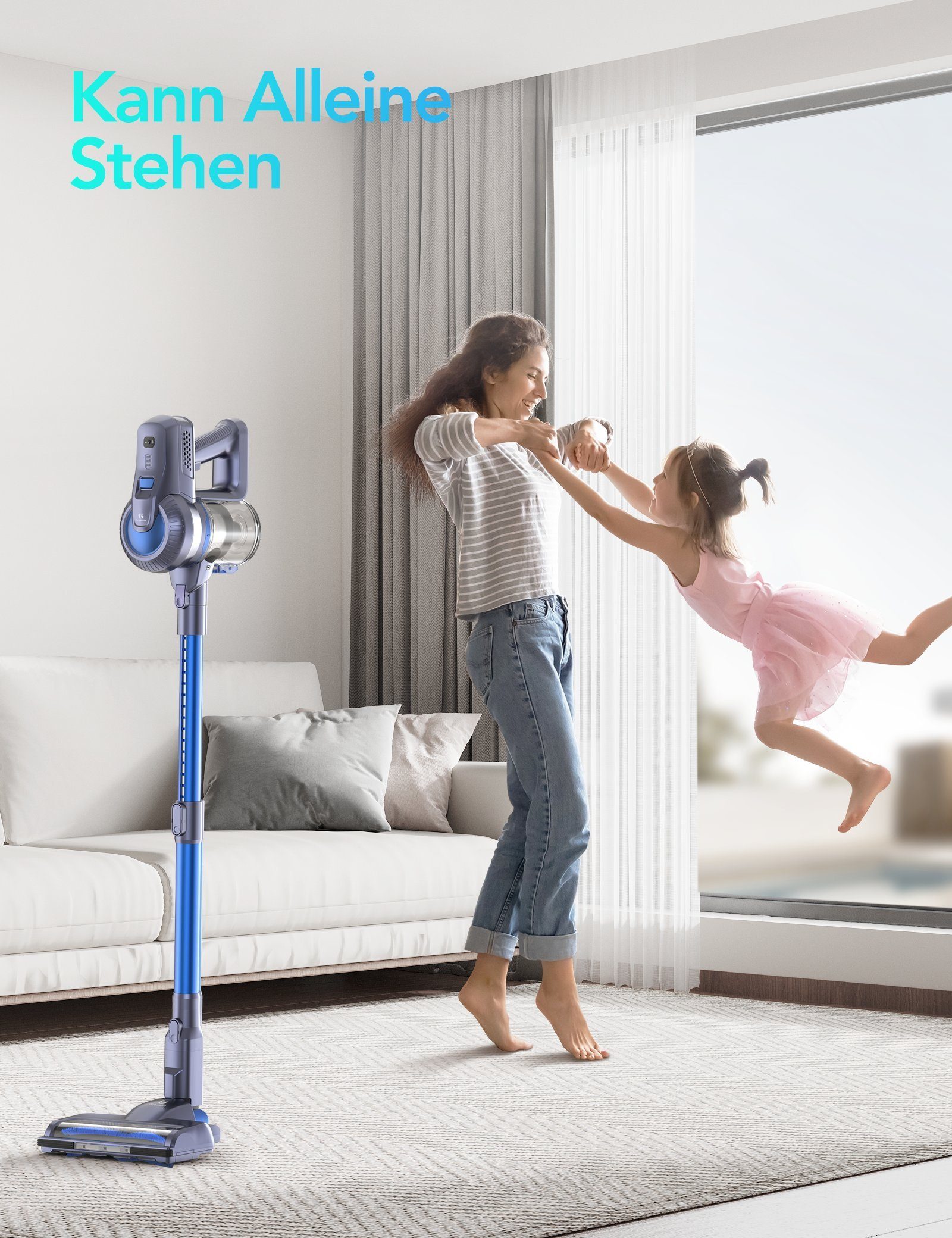 Greenote Akku-Stielstaubsauger GSC50, 23KPA, 4 in 1 Multifunktionaler Handstaubsauger, 200,00 W, Freistehender Akkusauger für Hartboden, Teppich, Tierhaare