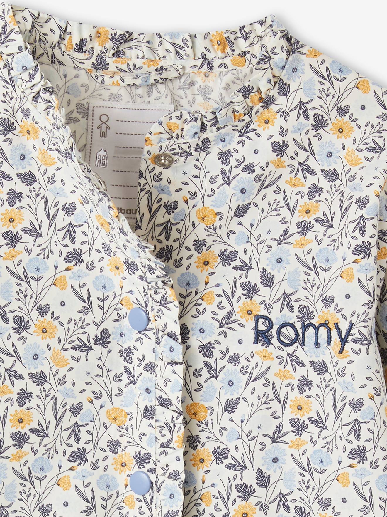 Tablier à fleurs personnalisable fille bleu