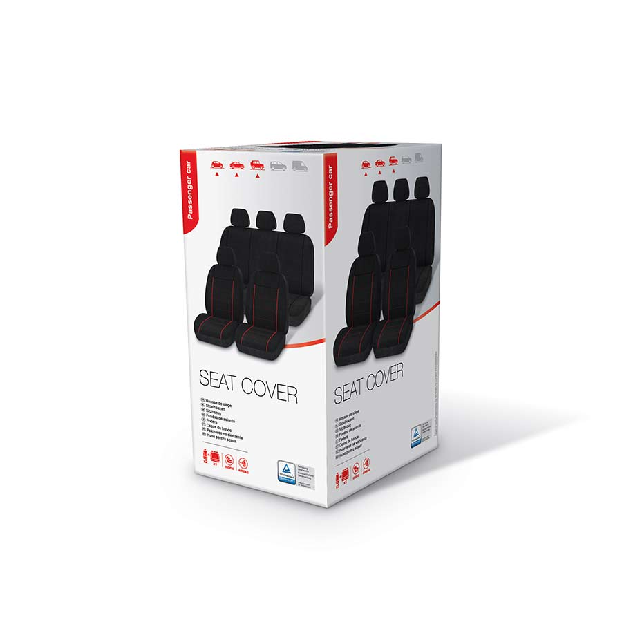 Sitzbezug Universal Budget schwarz-rot, 9-teiliges Komplettset - ATU