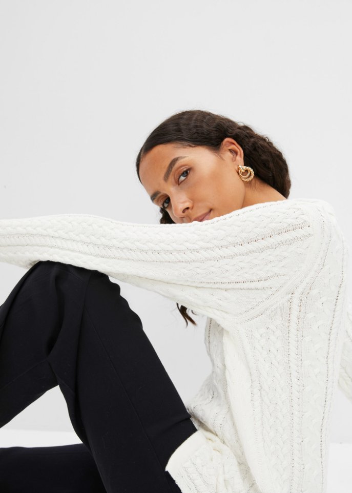 Weiter Baumwoll-Pullover mit Polokragen