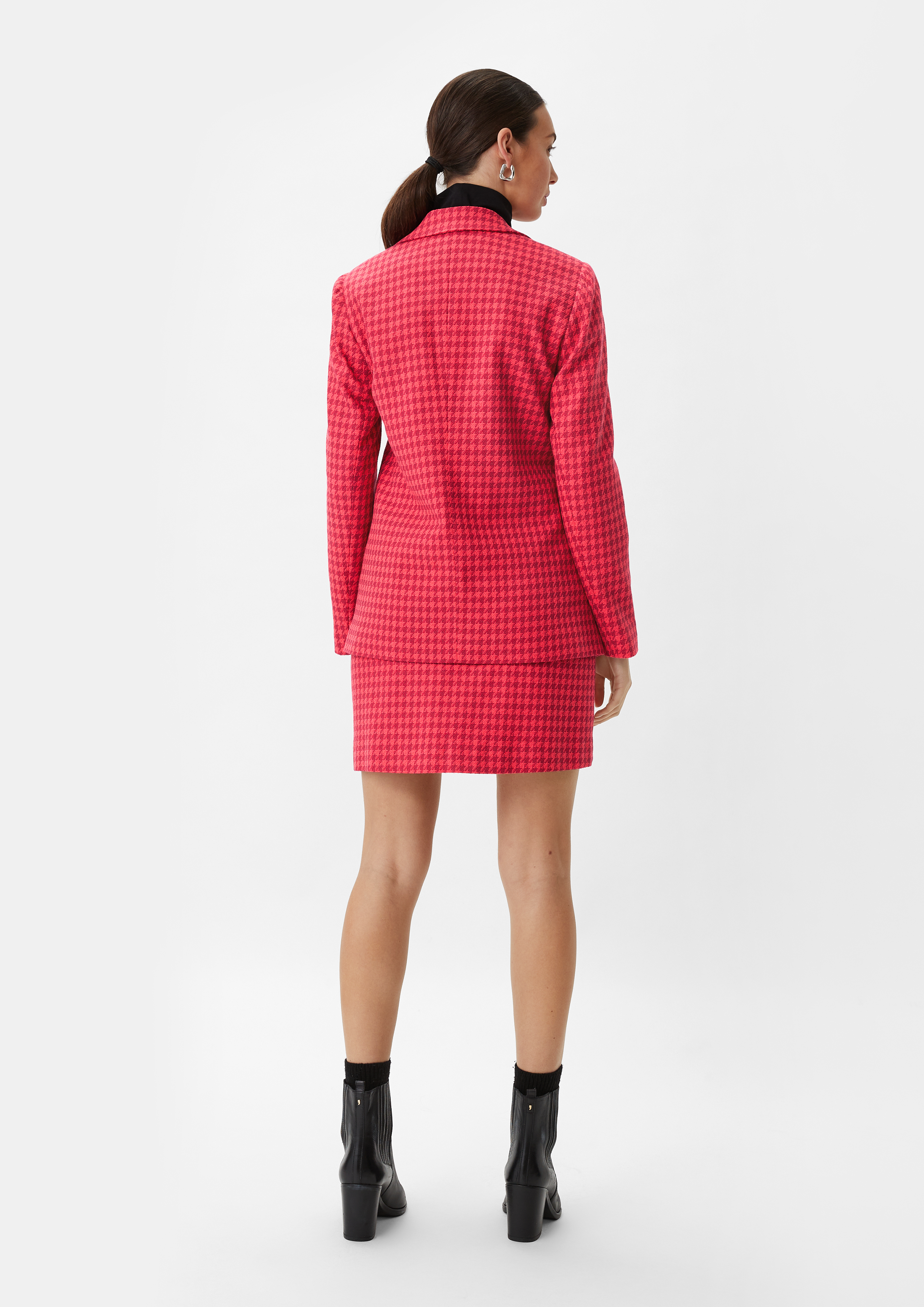 Dobby-Blazer mit Hahnentritt-Muster - fuchsia
