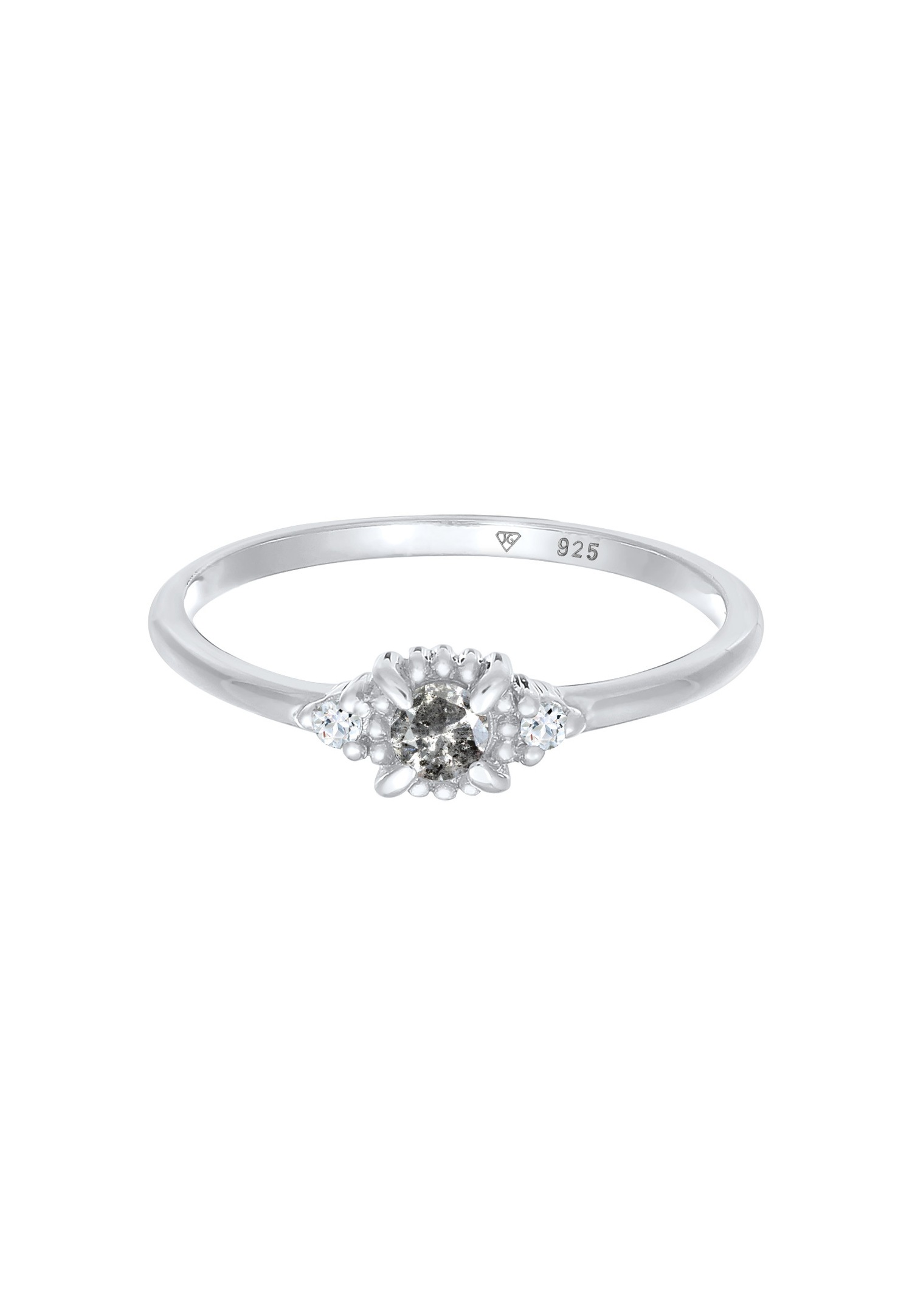 Pierścionek damski typu solitaire Elli DIAMONDS w stylu pieprz i sól, z diamentem (0,11 ct.) i topazem ze srebra próby 925