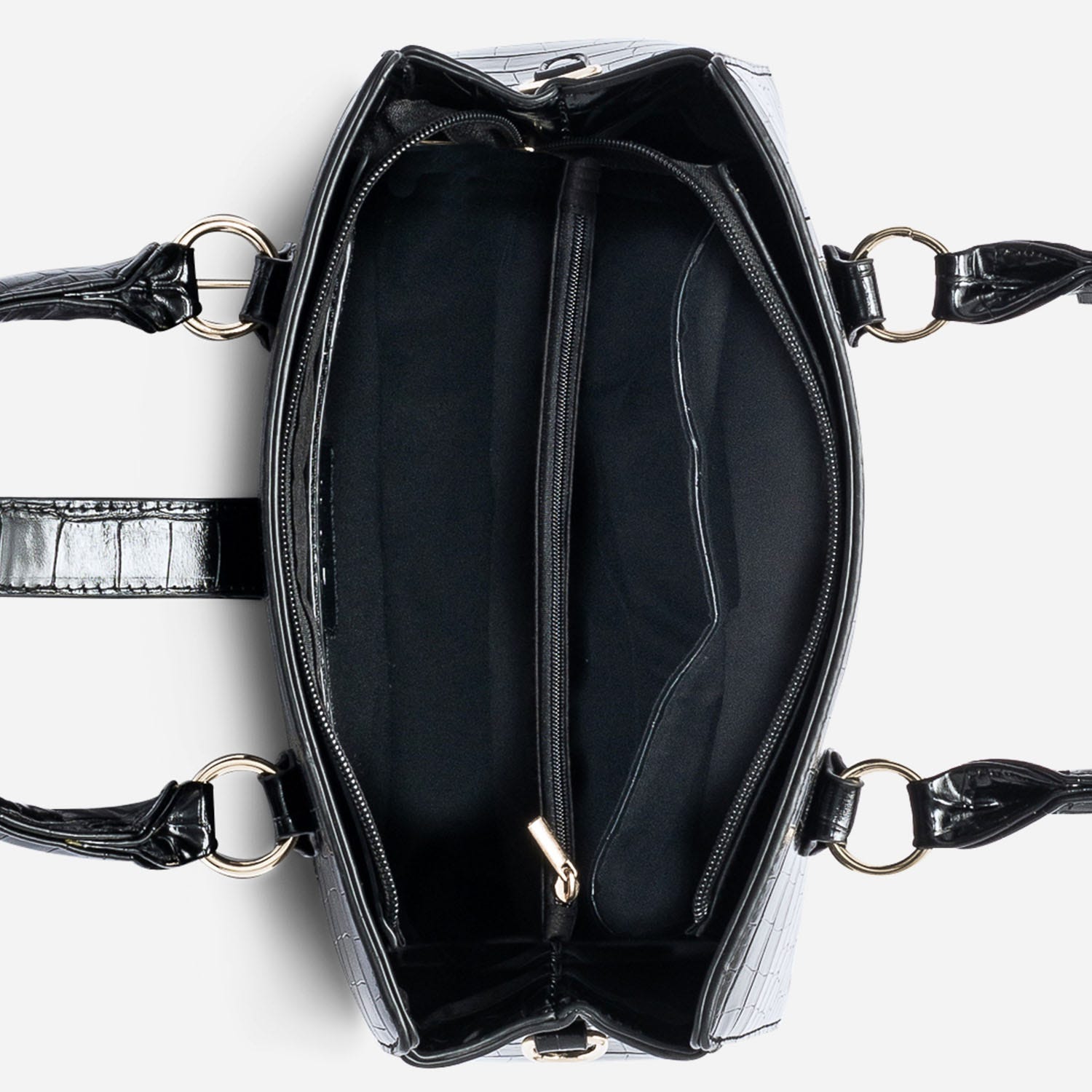 Sac à main noir embossé croco