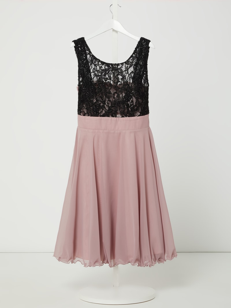 Kleid aus Spitze und Chiffon mit Glitter-Effekt in flieder