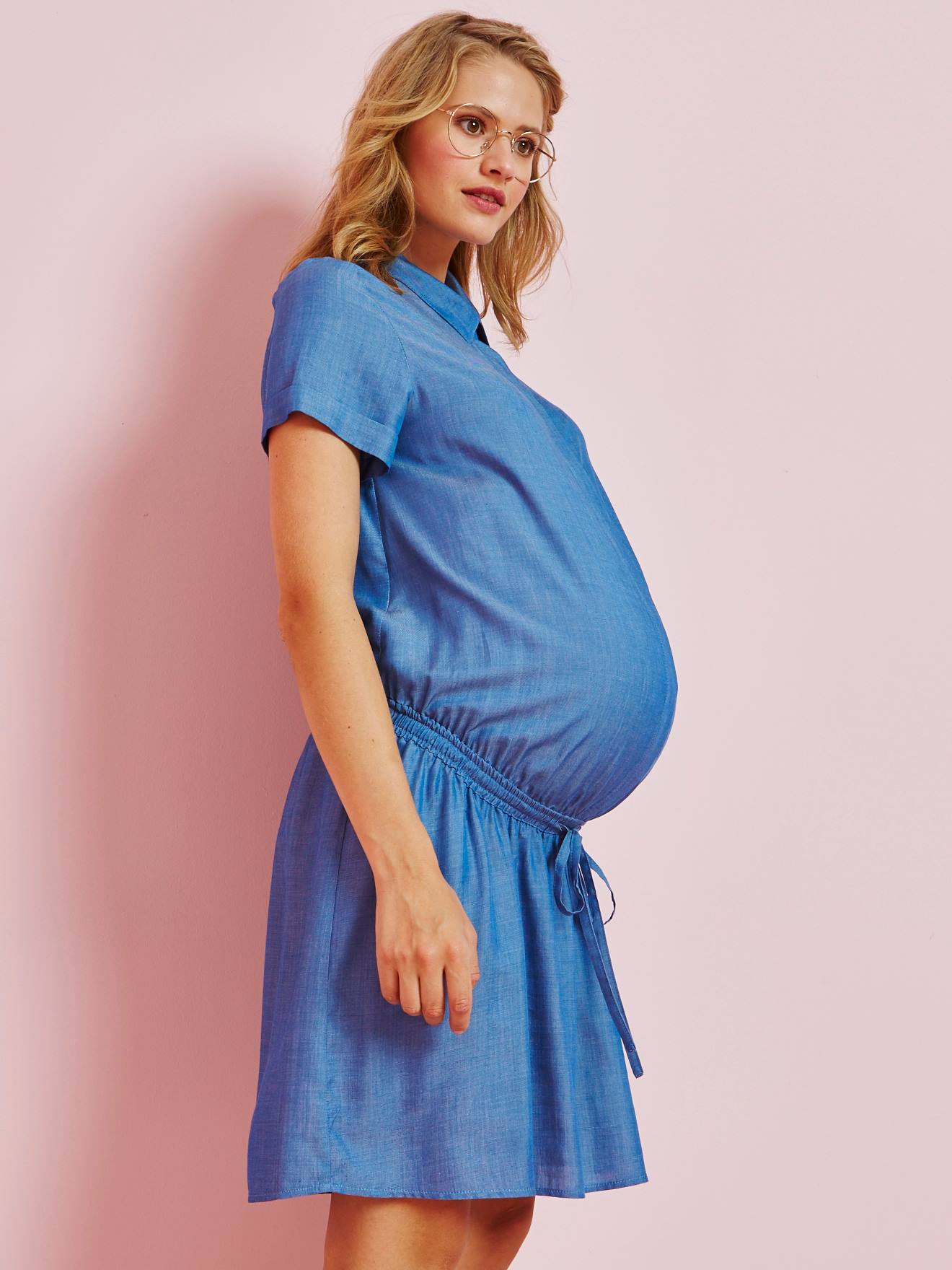 Robe chemise de grossesse bleu clair