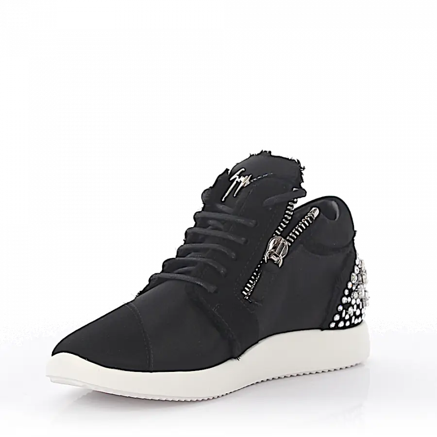 Giuseppe Zanotti - Sneaker Veloursleder Schmuckstein Zierreißverschluss schwarz - schwarz