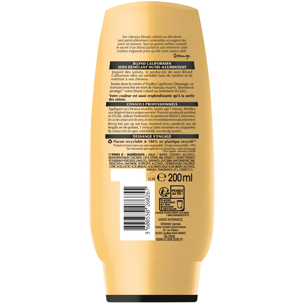 dessange Dessange Soin démêlant Blond Californien Nutri-illuminant 200ml Dessange Soin démêlant Blond Californien Nutri-illuminant