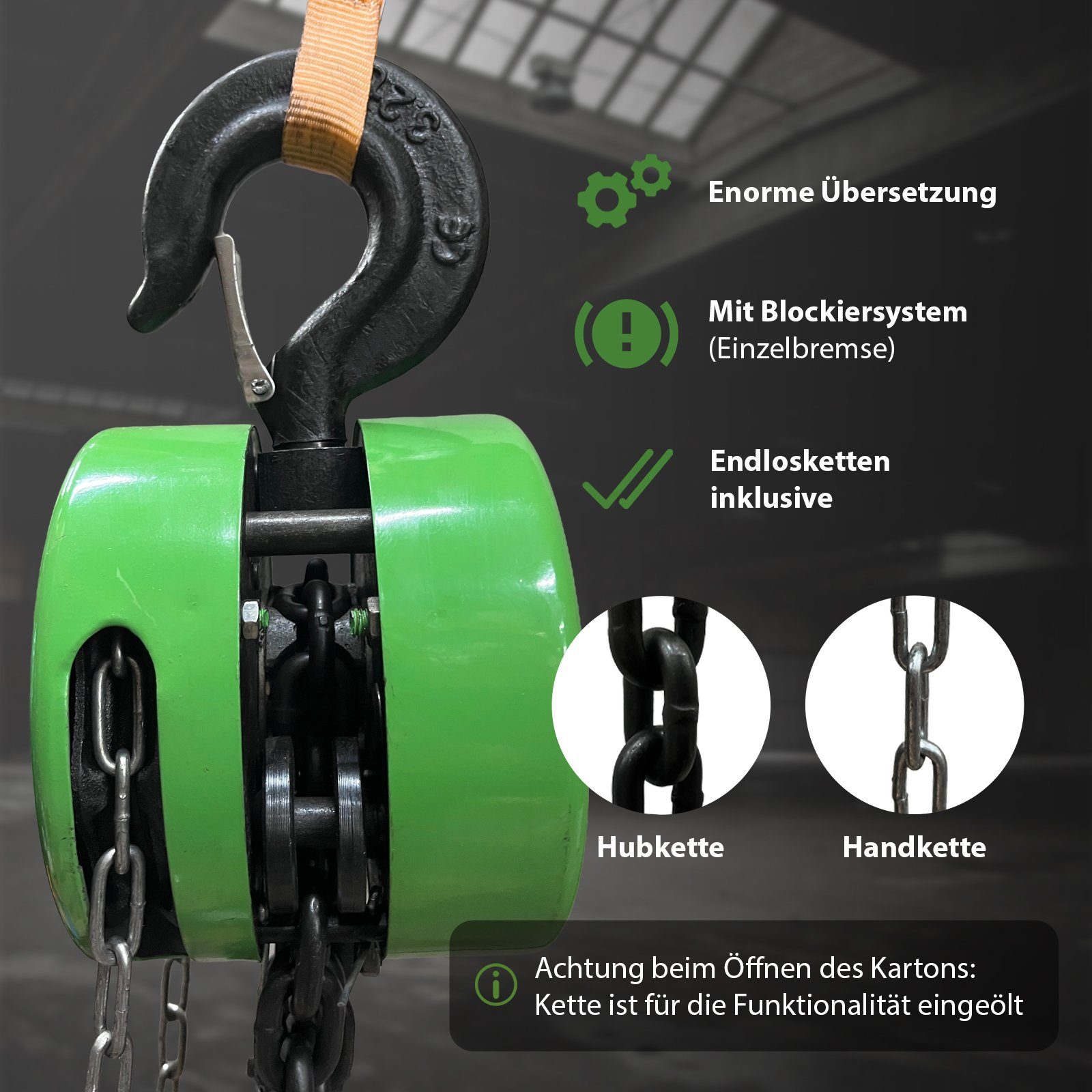 TRUTZHOLM Kettenzug TrutzHolm® Flaschenzug Seilzug Kettenzug Hebezug Ratschenzug 3000 kg, (Produkt, 1 St), Mit Blockiersystem