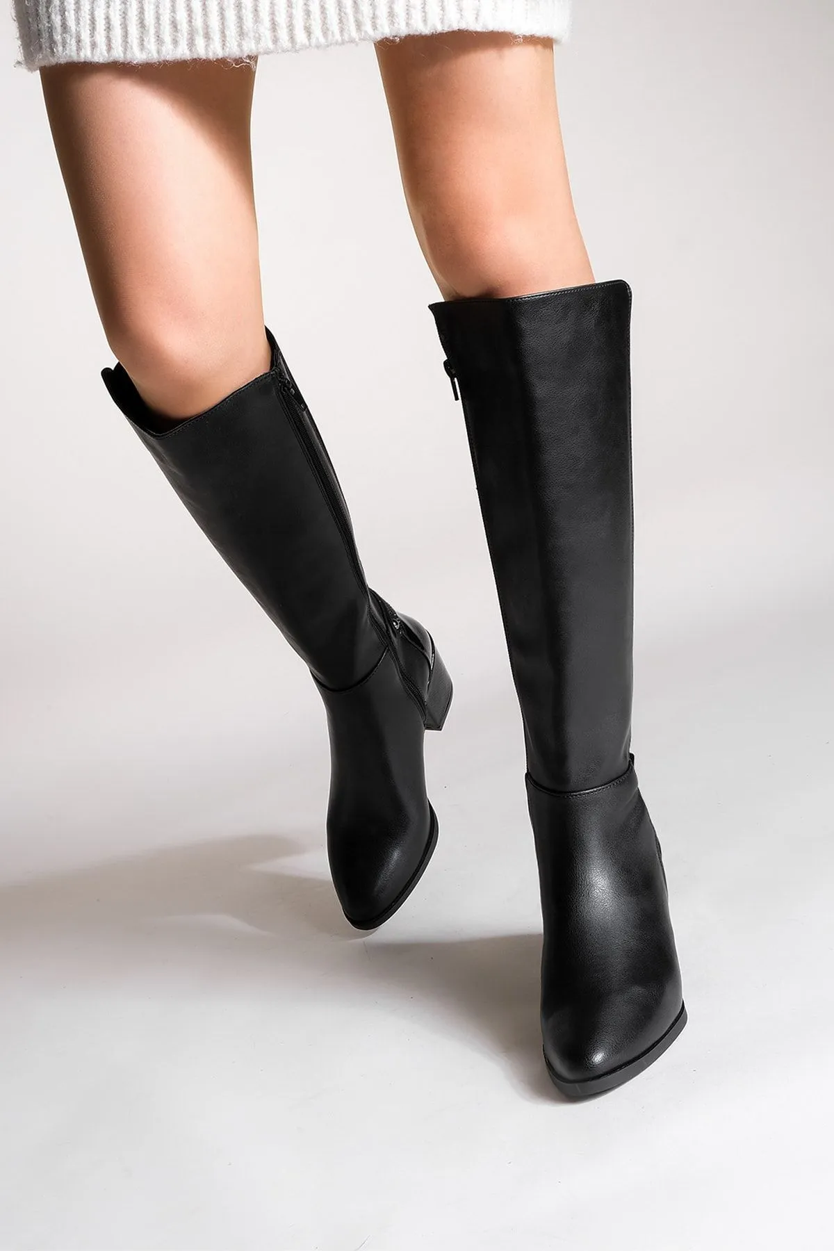 Marjin  Damen-Stiefel mit Absatz unterhalb des Knies, dehnbar, elastisch, für den täglichen Gebrauch, klassische Stiefel von Aret, Schwarz