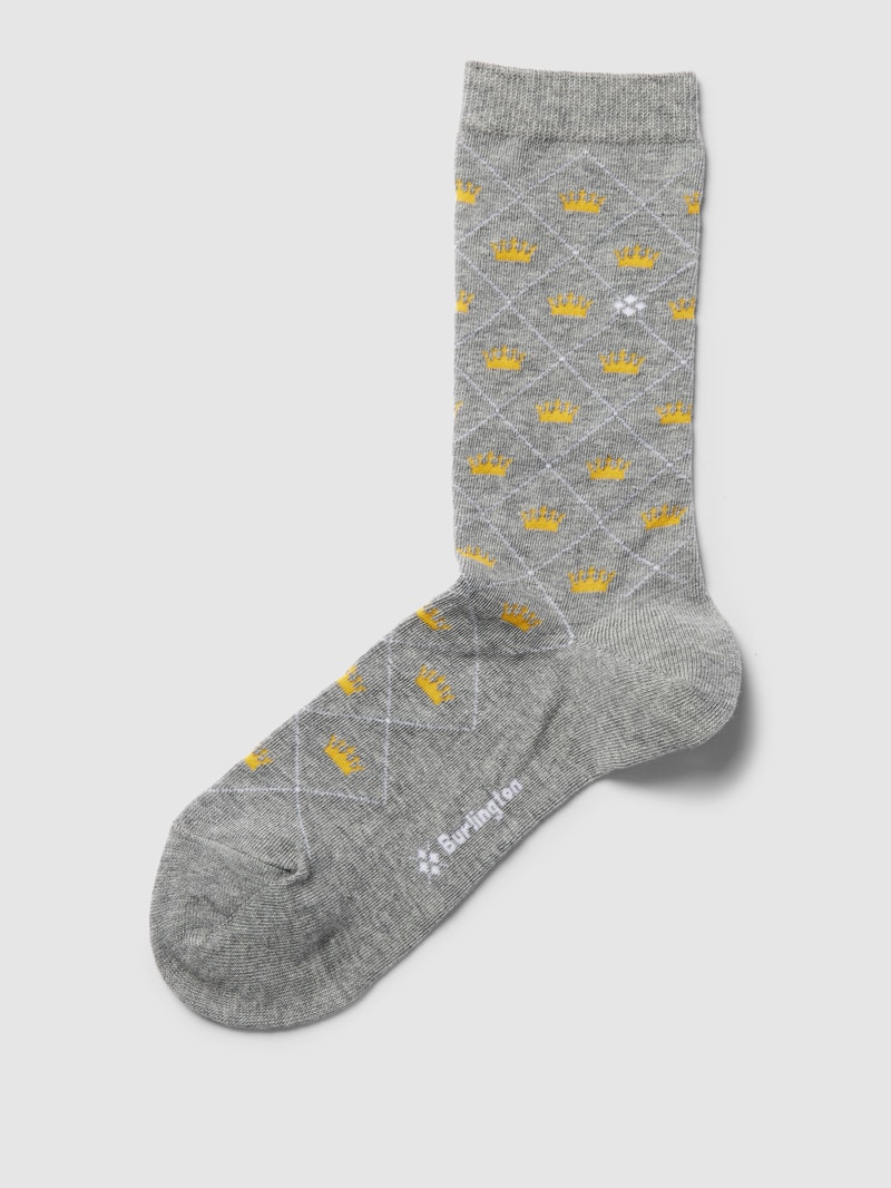 Socken mit Allover-Muster Modell 'Crown' in hellgrau
