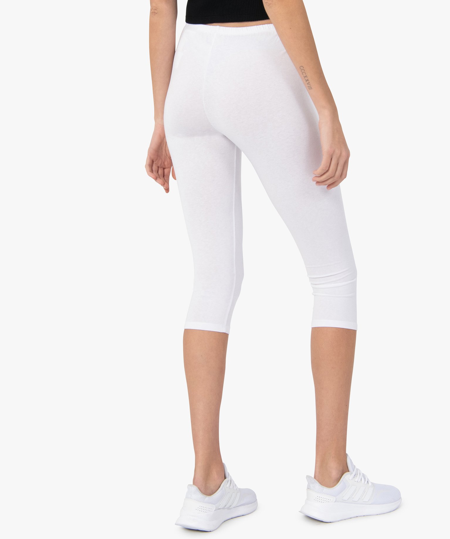 Legging femme court en coton stretch blanc | GEMO
