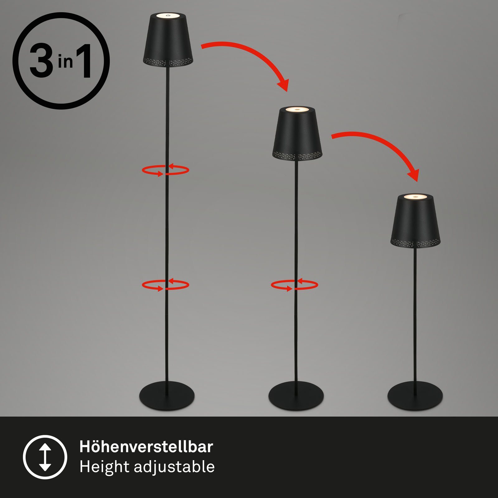Briloner Leuchten LED Außen-Stehlampe 1438015, LED fest verbaut, Warmweiß, 5m, USB, mit Kabelschalter, einmalig kürzbar, IP20