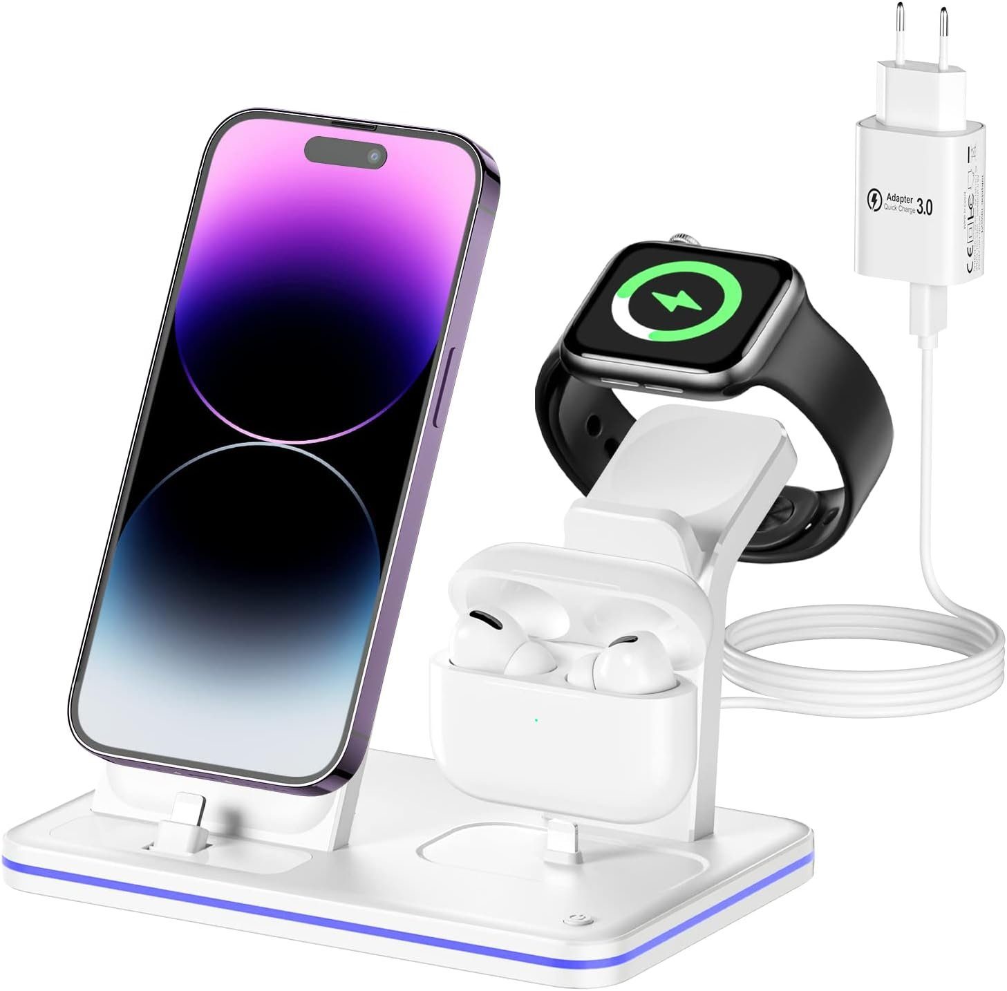 JOEAIS Handy-Dockingstation Induktive Ladestation Apple 3 in 1 iPhone iWatch Airpods Induktions, (Kabellose Ladegerät Handy Induktions Ladegeräte), Wireless Charger für Apple iWatch iPhone Airpods Charging Station