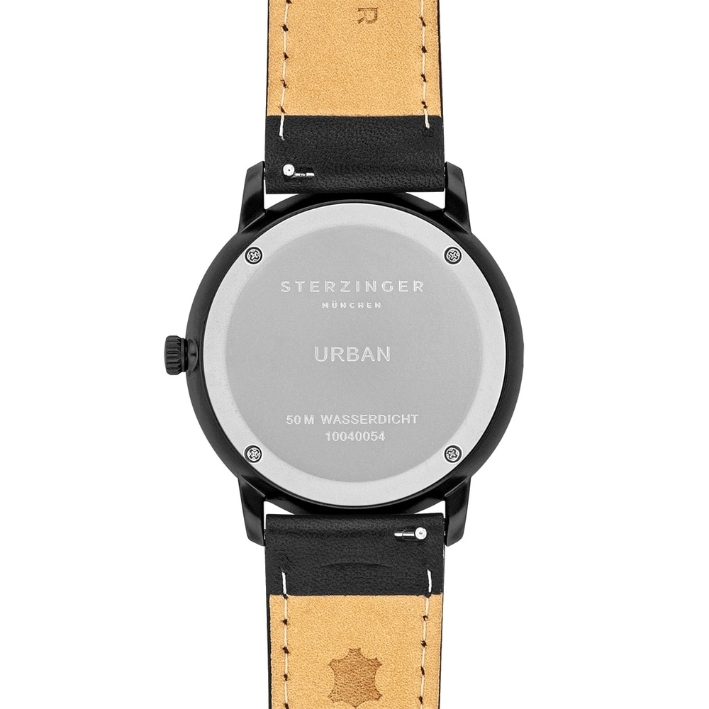 Sterzinger Montre à quartz Urbain en Noir Cuir véritable en Noir Montre