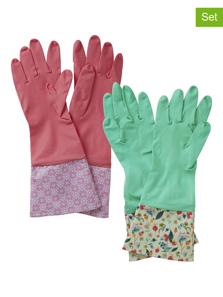 Rice 2er-Set: Reinigungshandschuhe in Pink/ Grün - (L)36 cm günstig kaufen onesize