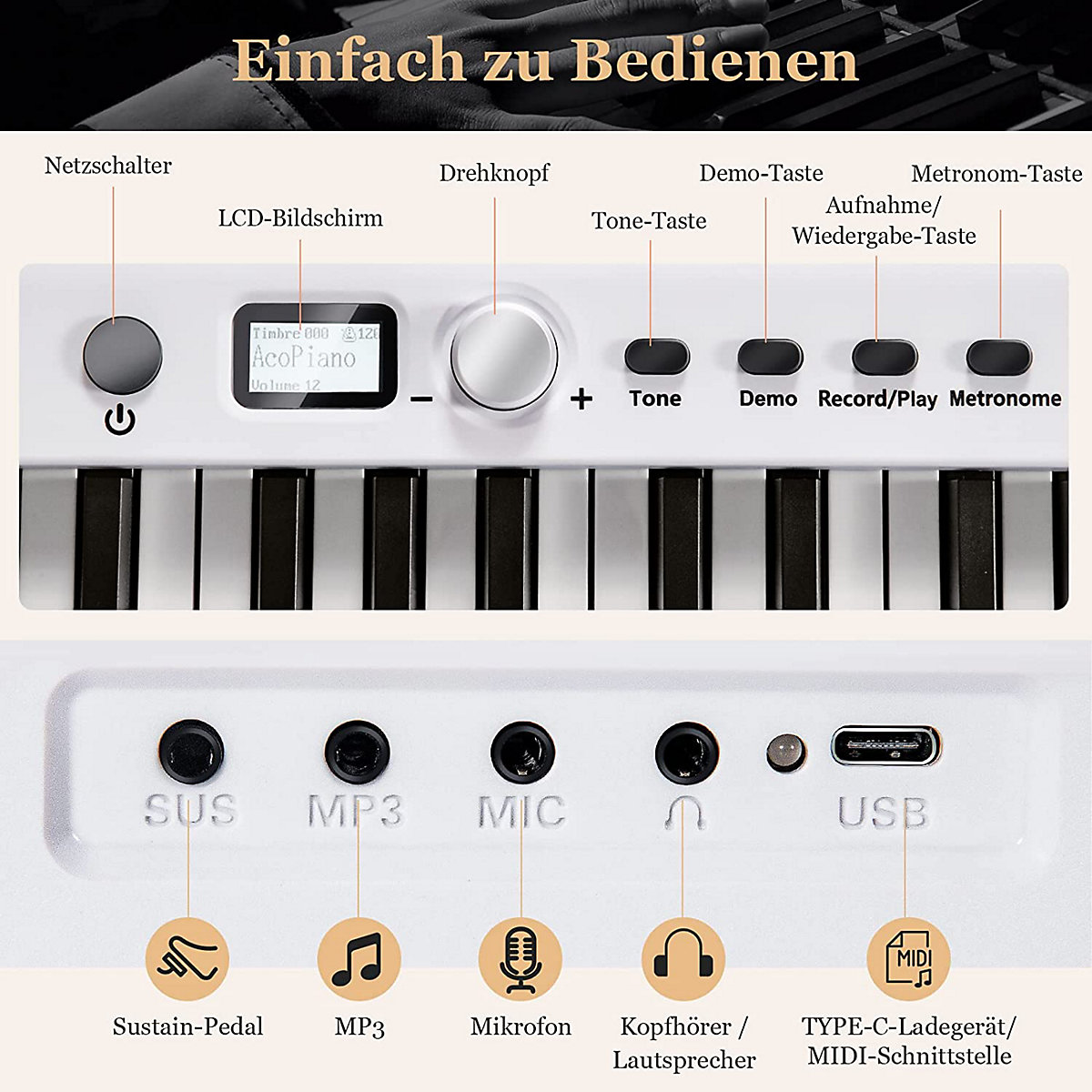 Keyboard 88 Tastatur klappbar mit 2 Stereolautsprechern