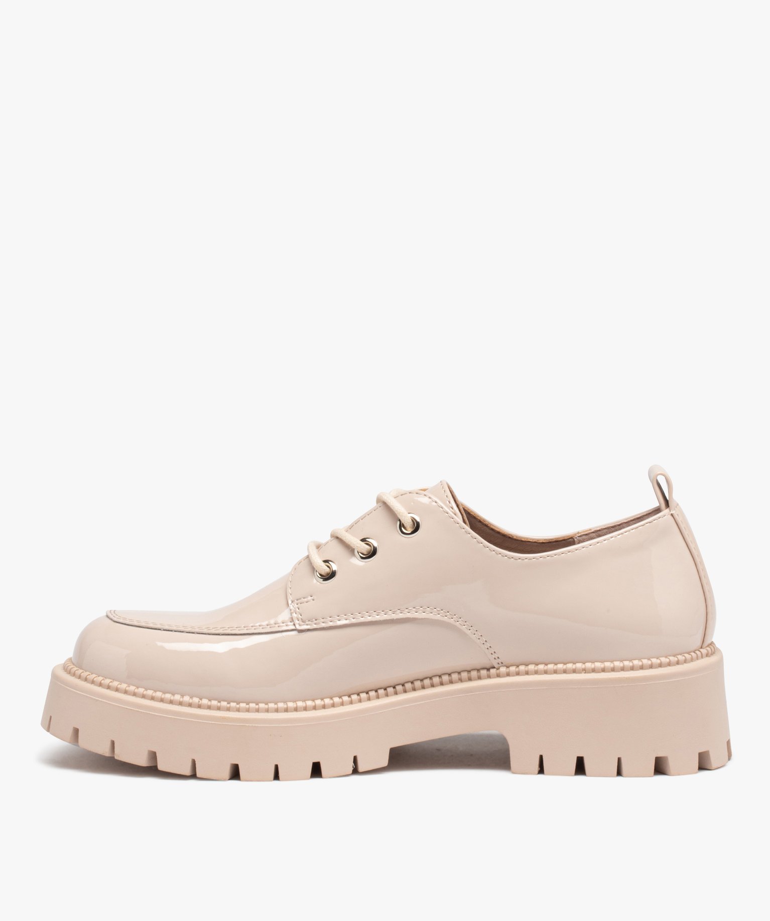 Derbies femme unis dessus vernis à semelle épaisse et cran... beige | GEMO