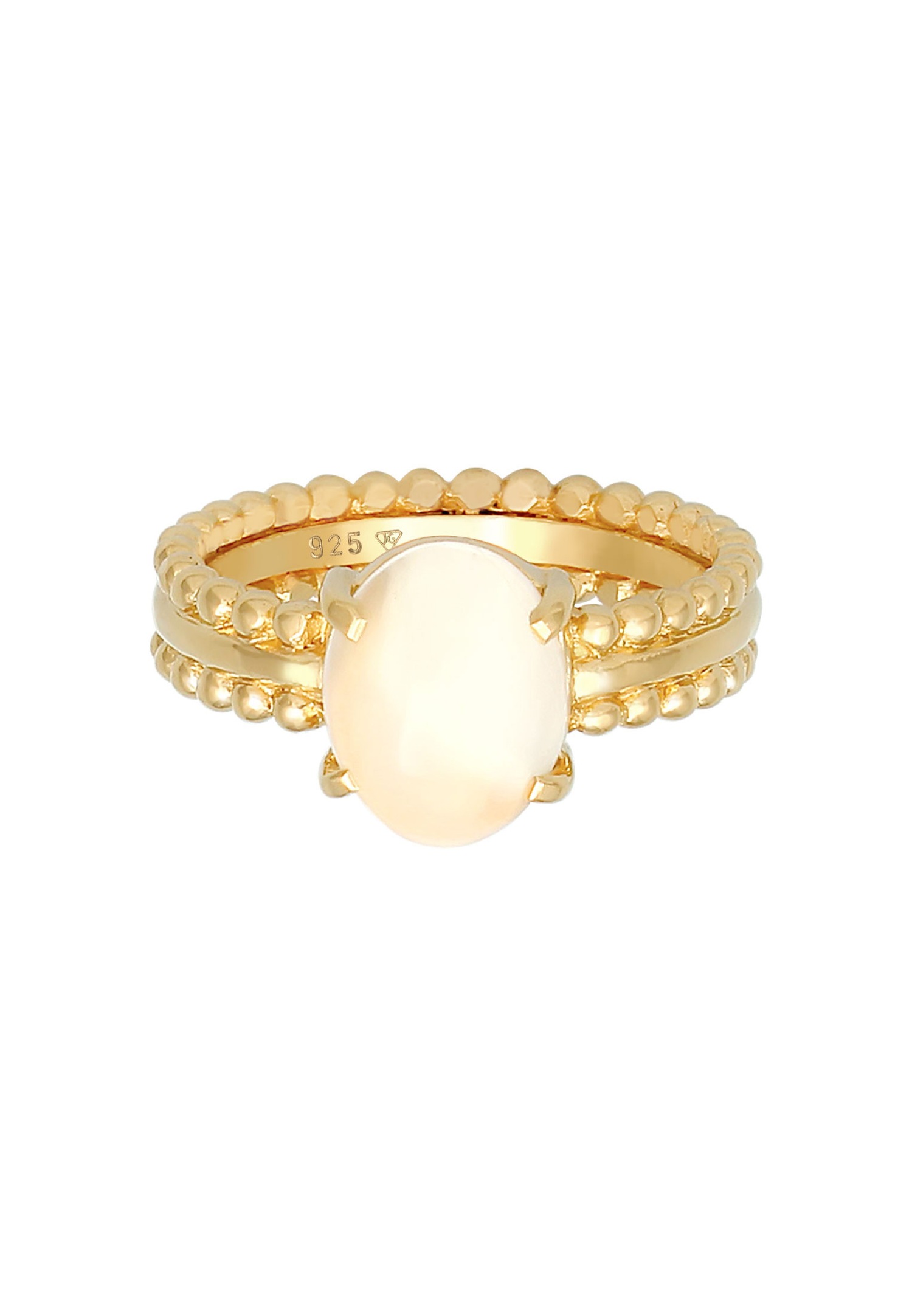 Elli PREMIUM Anello ovale da donna, grosso, glamour e trendy, con pietra di luna, in argento sterling 925 placcato oro.