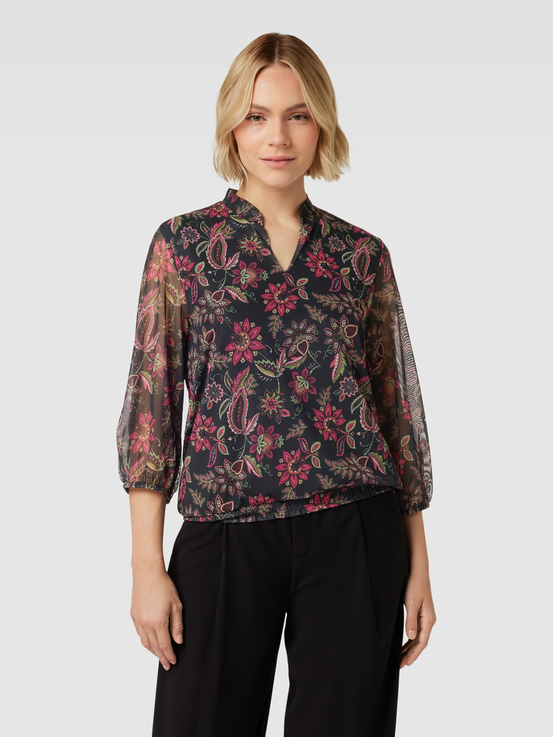 Blusenshirt mit floralem Allover-Muster in schwarz