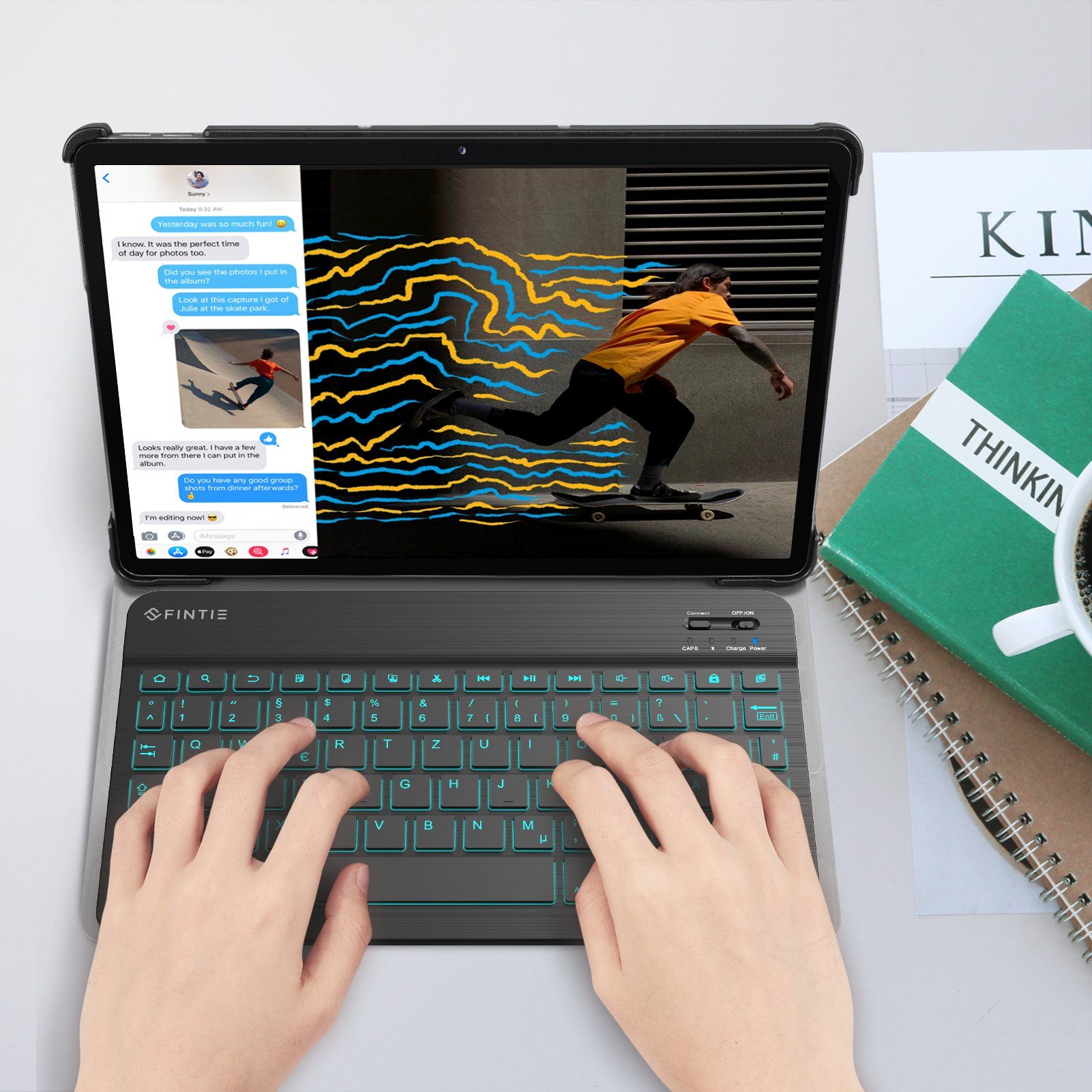 Fintie Farbige Beleuchtete Tastatur(Deutsches Layout QWERTZ) 10‘’ Bluetooth Tablet-Tastatur (für Samsung Galaxy Tab A8/S6 Lite/S8 11, Xiaomi Pad 5, Lenovo P11/M10)