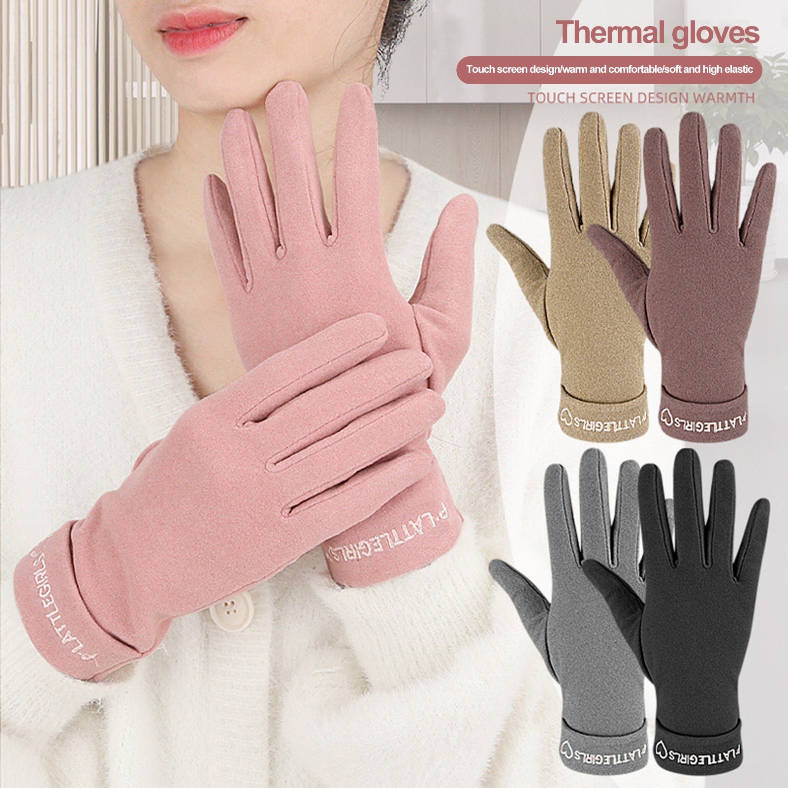 Rutaqian Strickhandschuhe 1 Paar Damen Winter Touchscreen Handschuhe Warm Fleece Gefüttert Warme Fingerhandschuhe für Damen Sport