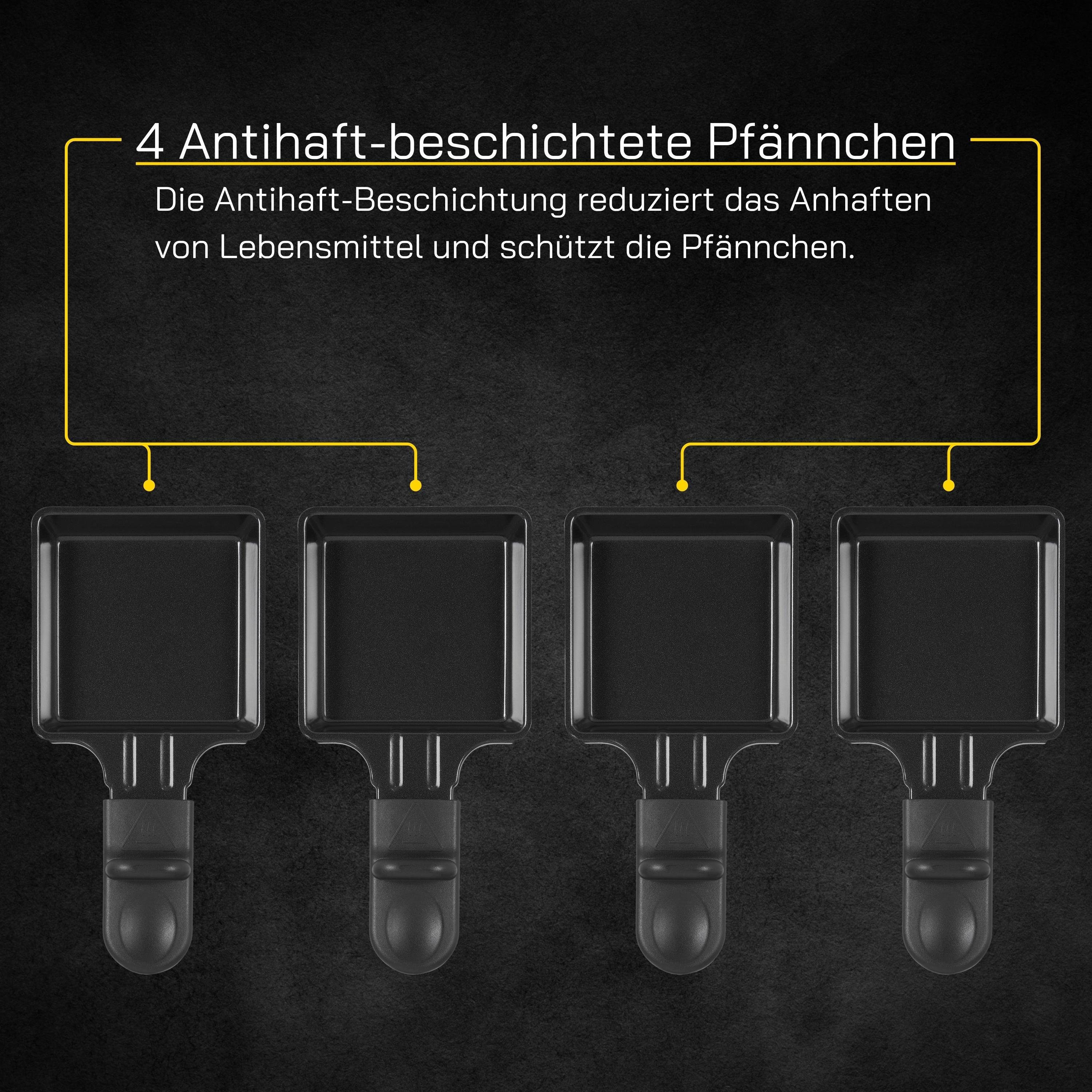 Gutfels Raclette RACLETTE 4010, 4 Raclettepfännchen, 900 W, Wendeplatte als Grill oder Plancha, 4 Personen, Antihaftbeschichtung