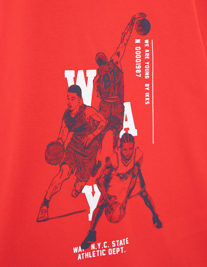 T-shirt rouge visuels basketteurs garçon