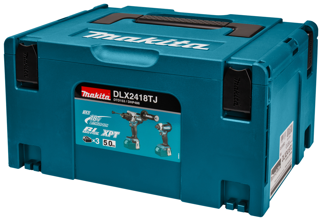 Makita DLX2418TJ - Mașină de găurit cu impact fără fir DHP486 + Șurubelniță cu impact fără fir DTD153 18 Volți 3x 5.0 Ah Li-ion