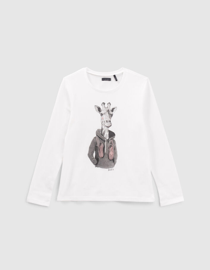 T-shirt blanc cassé visuel girafe-ballerines fille