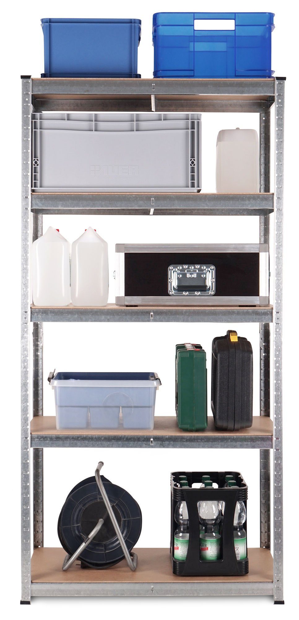 Stagecaptain Schwerlastregal Lagerregal - 5 variabel montierbare Böden - auch als Werkbank umbaubar, 4er Spar-Set 4-tlg., Tragkraft pro Boden: 175 kg, gesamt 875 kg
