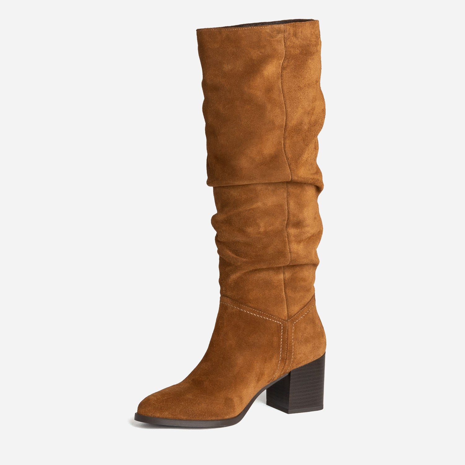 Botte TEXTO camel en cuir velours à tige plissée