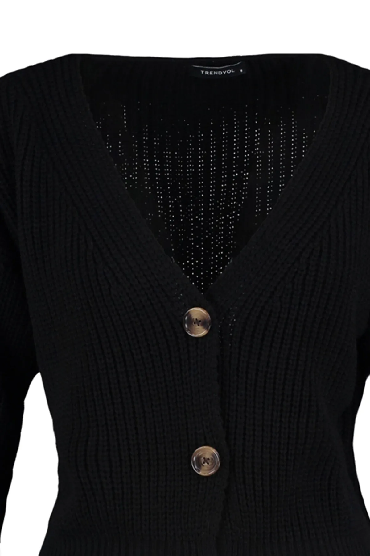 Trendyol Collection  Schwarzer Strickcardigan mit V-Ausschnitt und weiter Passform TWOAW21HI0251