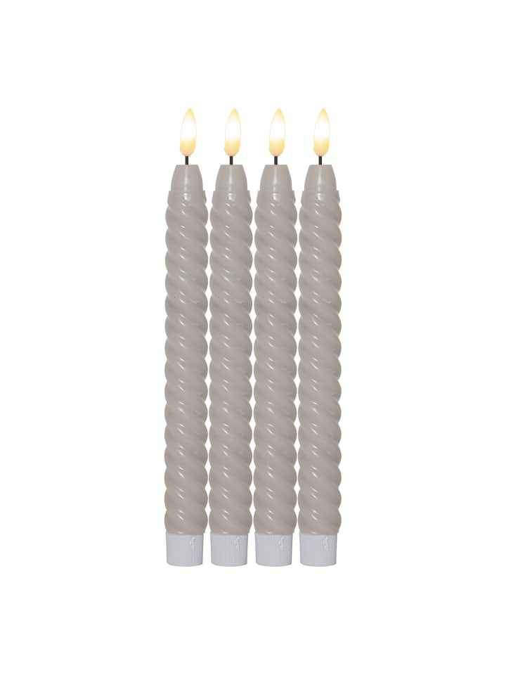 STAR Trading LED Stabkerze Flamme Swirl 4er Set aus Wachs, braun in Braun,Grau günstig kaufen onesize