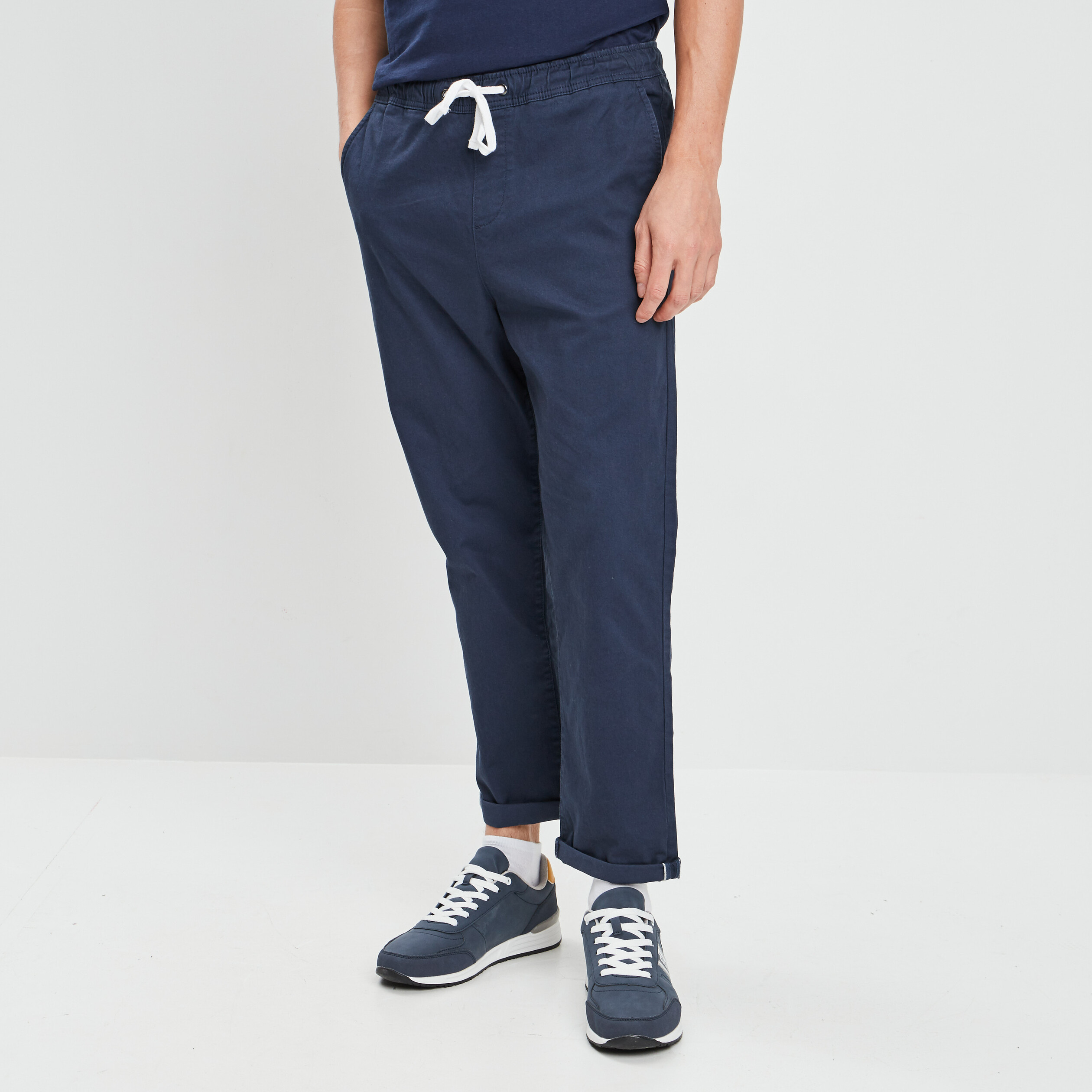 Pantalon droit à coulisse bleu marine homme | La Halle