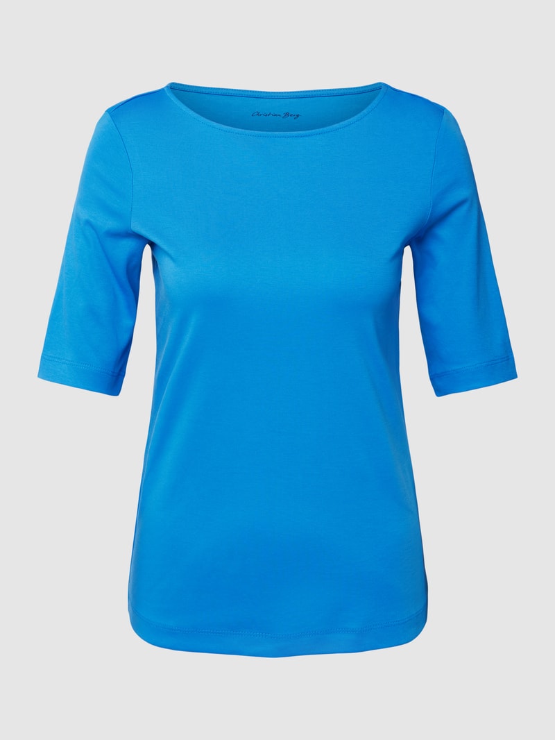 T-Shirt aus Baumwolle mit U-Boot-Ausschnitt in blau