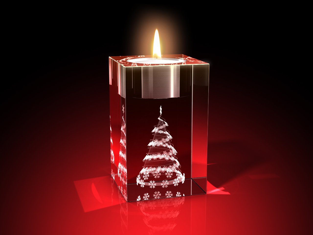 GLASFOTO.COM Teelichthalter Weihnachtsbaum als 3D-Innengravur - Premiumqualität - Made in Germany (1 Stück)