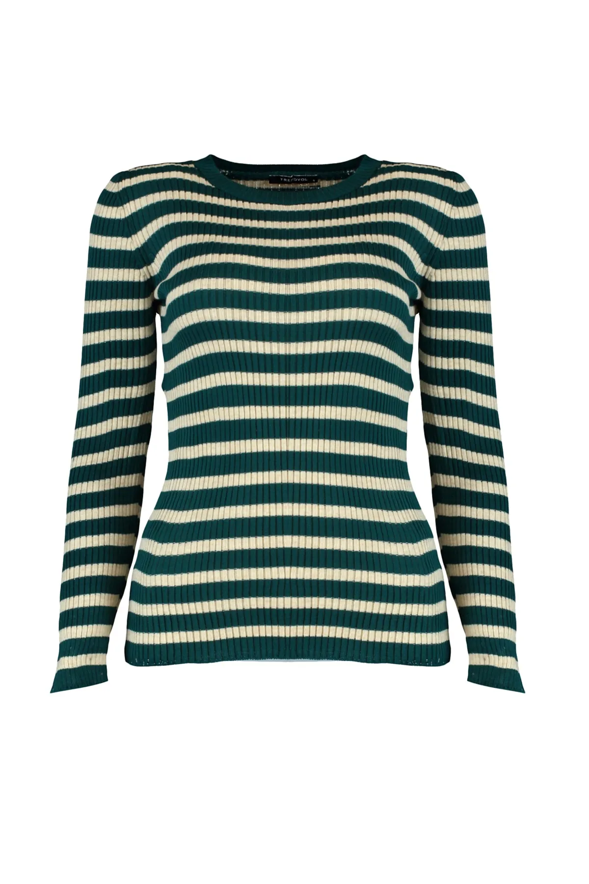 Trendyol Collection  Grüner Basic Strickpullover mit Streifen TWOAW21KZ0942