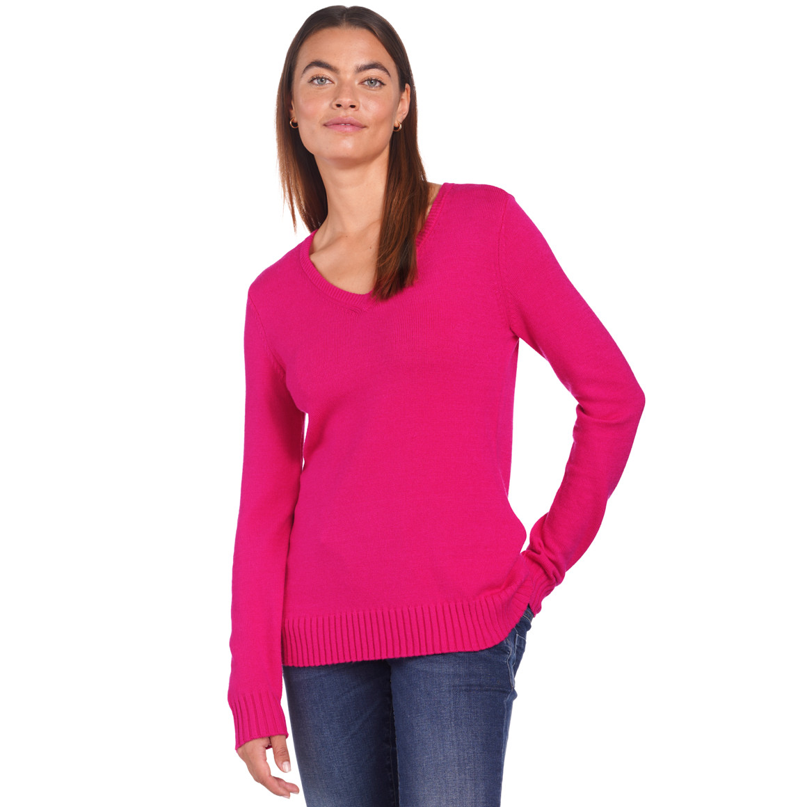Damen Feinstrickpullover mit V-Ausschnitt