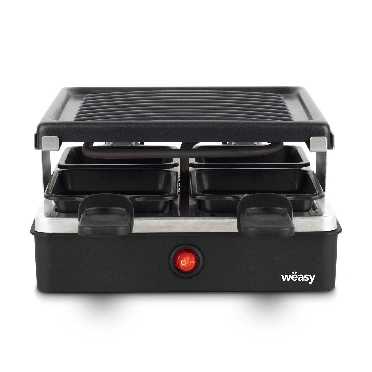 Weasy Wëasy Raclette Gerät und Grill LUGA40, 4 Personen, Antihaftbeschictung, 600 W,  Edelstahl, schwarz