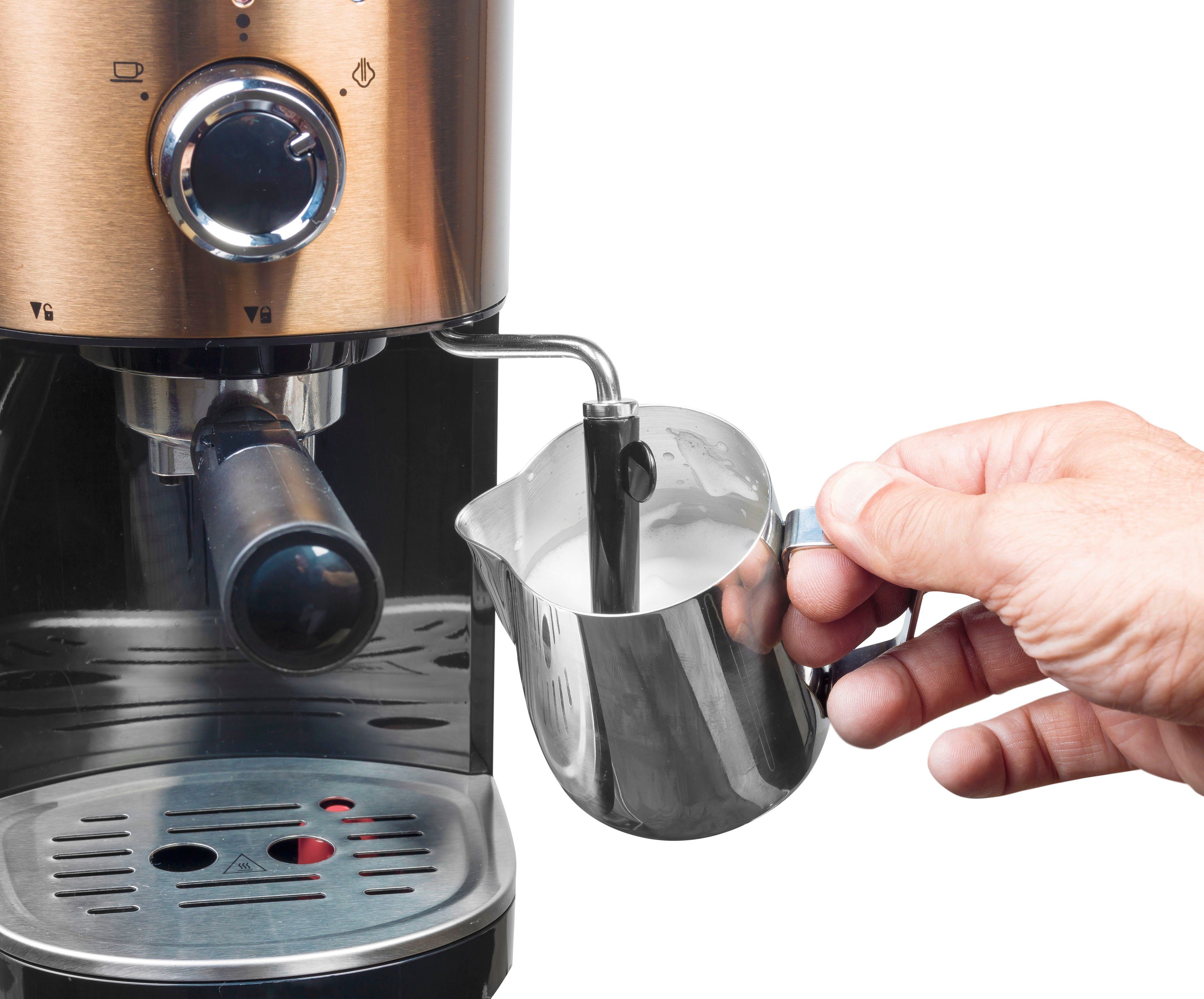 bestron Espressomaschine AES1000CO, für 2 Tassen, mit schwenkbarer Dampfdüse, 15 bar