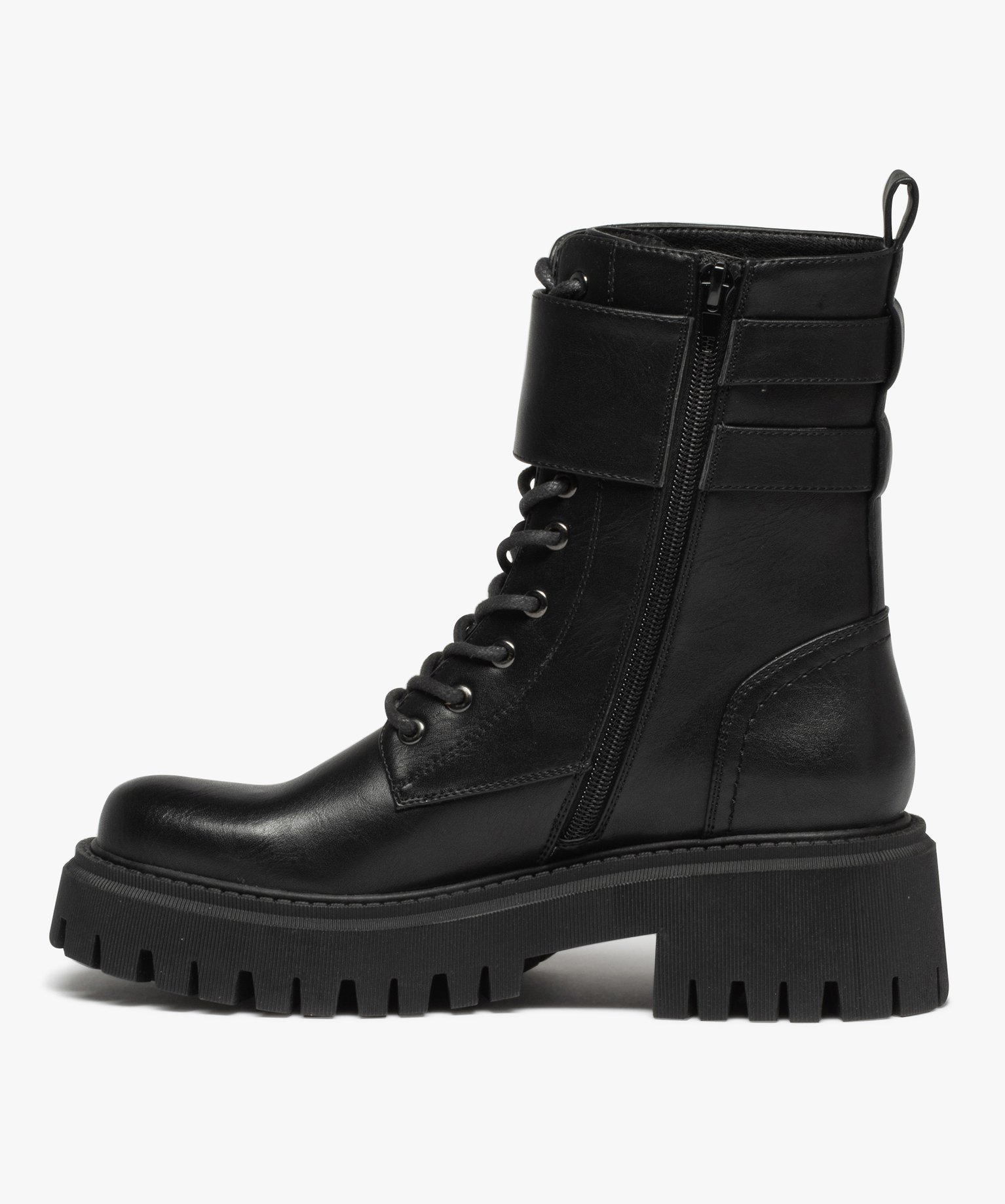Boots rangers à épaisse semelle crantée femme noir | GEMO