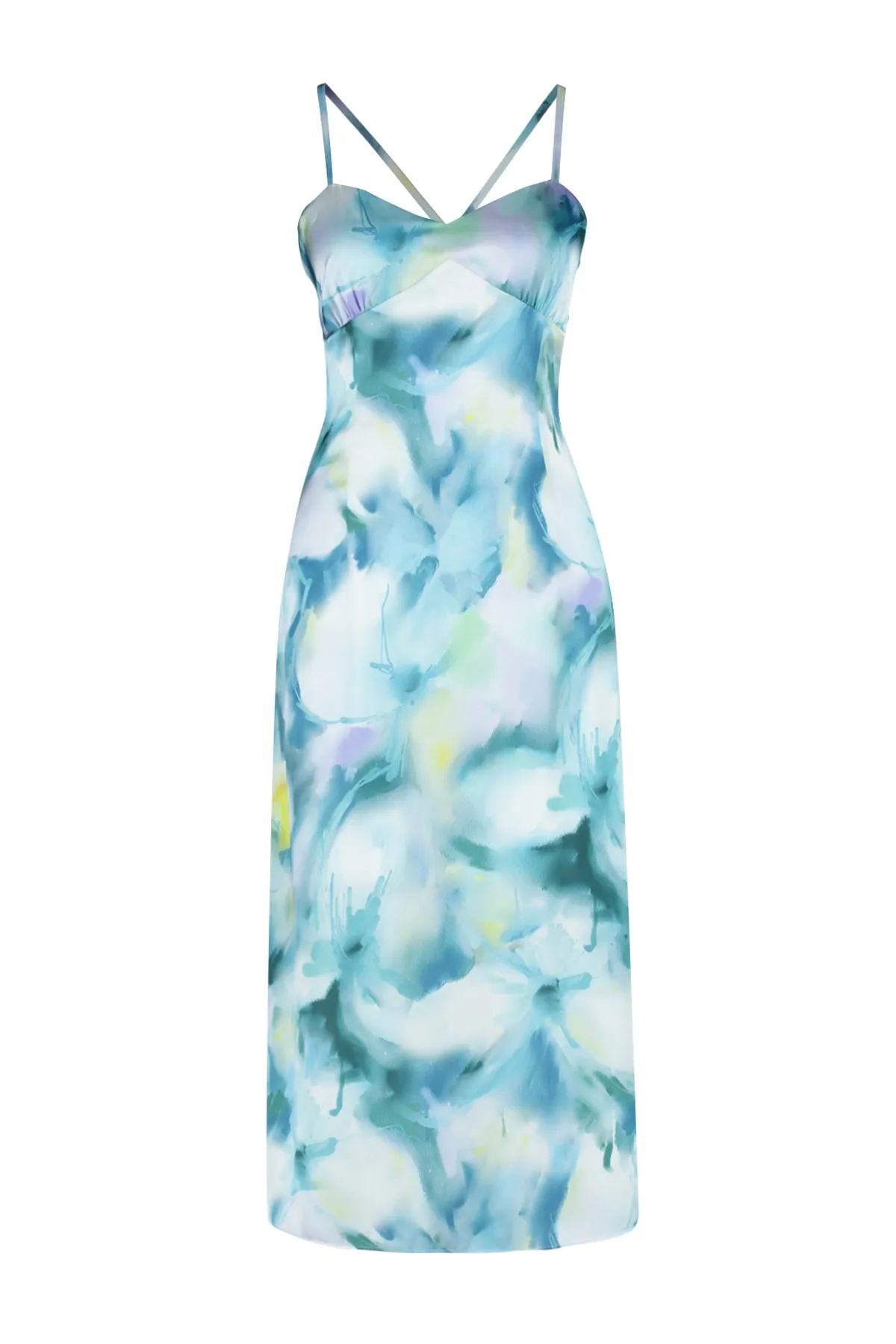 Trendyol Collection  Blaues Midikleid aus gewebtem Satin mit gewebten Trägern TWOSS23EL00023