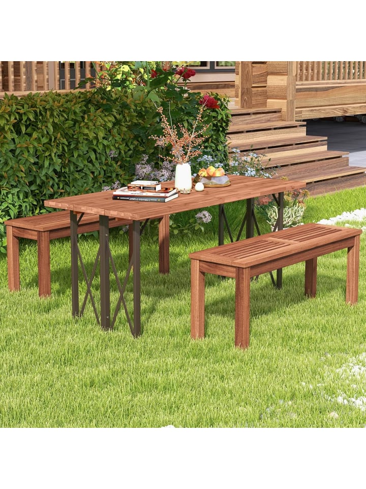 COSTWAY 2er Set Gartenbank 100 x 30,5 x 47 cm in Braun günstig kaufen onesize