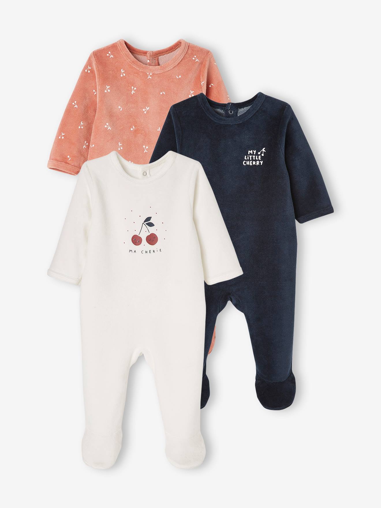 Lot de 3 pyjamas en velours bébé ouverture dos BASICS lot curcuma